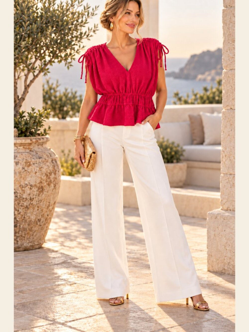 Michael Michael Kors Deep Pink Textured Peplum Top XL NWT $99.50